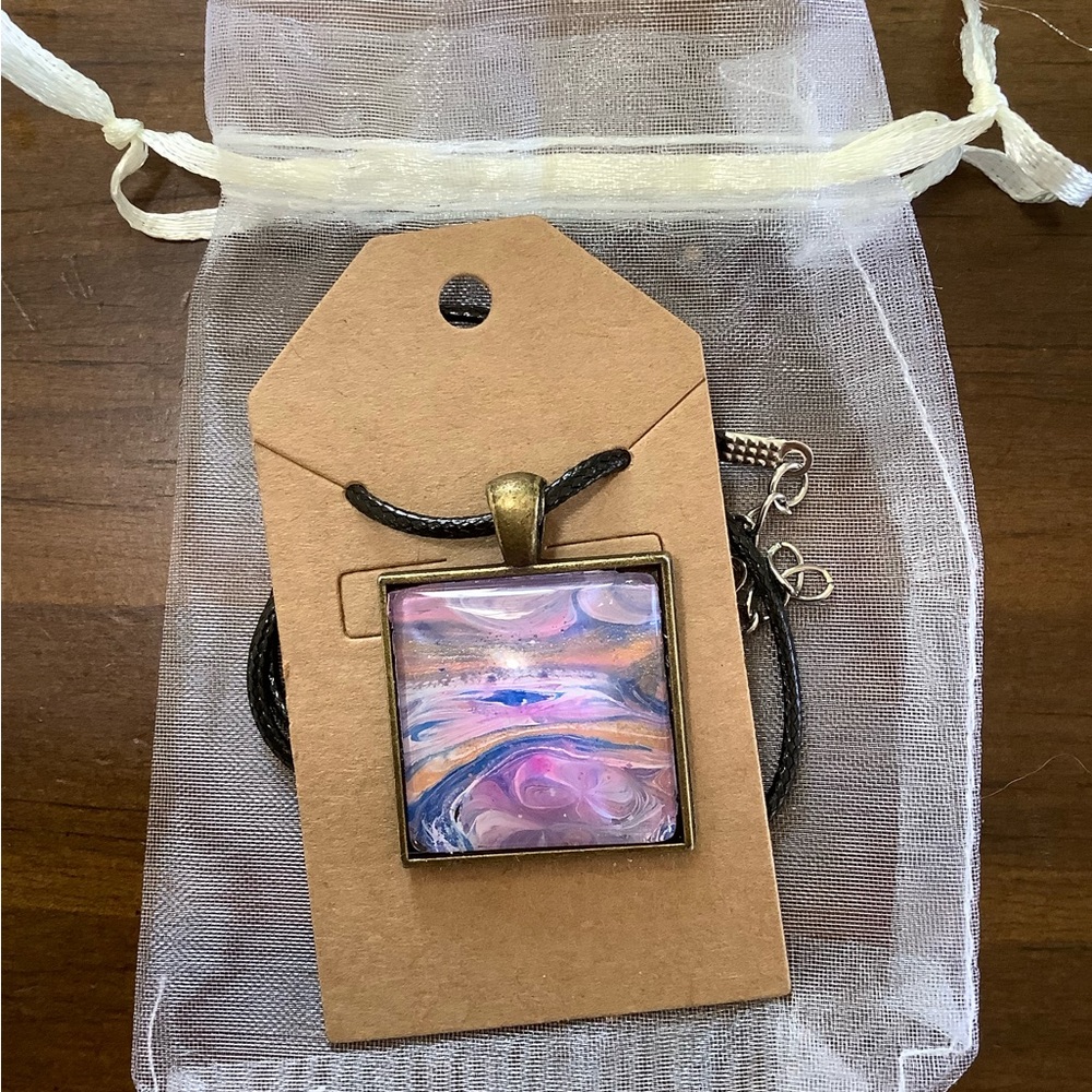 Acrylic Pour Necklace-Pink